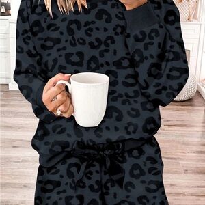 Leopard Print lounge Set - Black